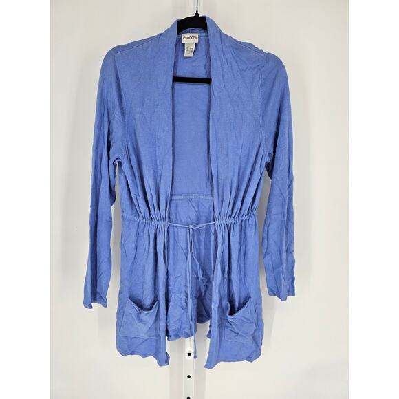 Chico's Women's Blue Purple Long Sleeve Open Front Tie Waist Cardigan Size 1 M) - Picture 1 of 4